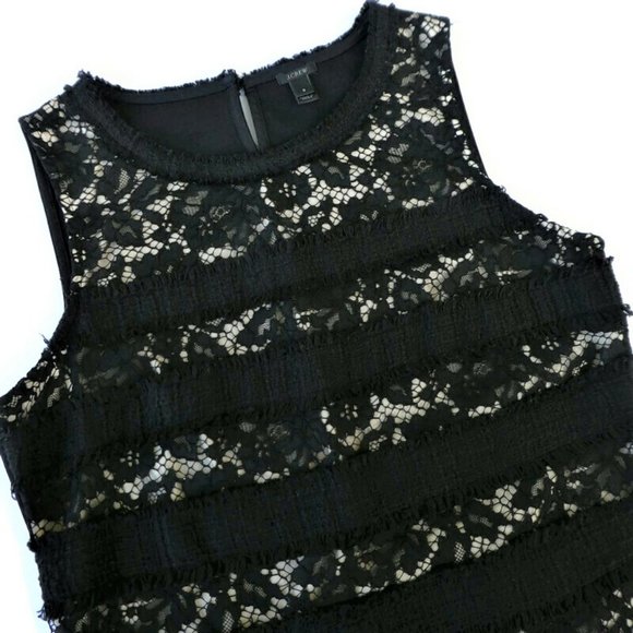 J Crew Top Fringy Lace Tweed Nude Lining Black S - Picture 6 of 11